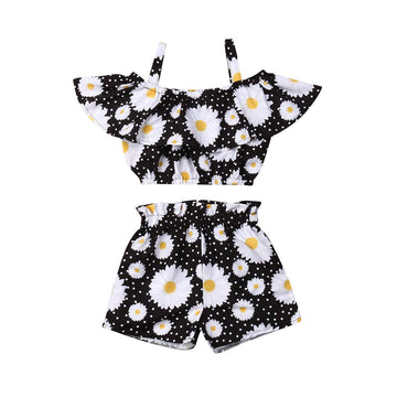 Toddler Kids Baby Girl Floral Halter Ruffled Outfits Clothes Tops+Shorts 2Pcs Set (4-5T, Red Tops+Watermelon Shorts)