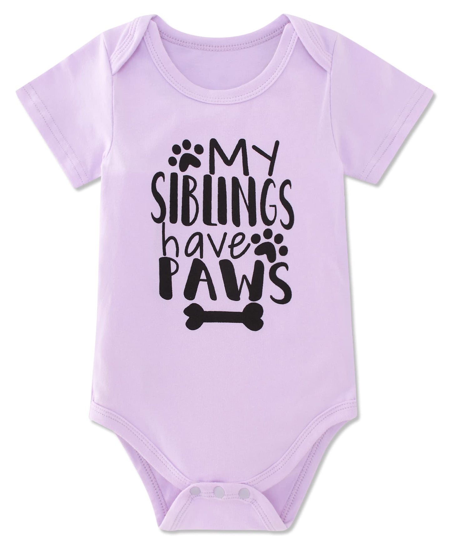 Funnycokid Baby Girls Boys Romper My Siblings Have Paws Newborn Stuff Gender Neutral Announcement Bodysuit Purple Short Sleeve C