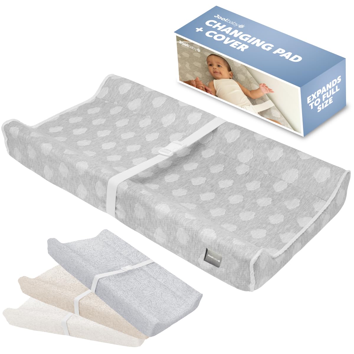 Jool Baby Serenity Soft Changing Pad + Washable Cover, Non-Slip - Fits Standard Changing Tables & Dressers (Wave Pattern, Gray)