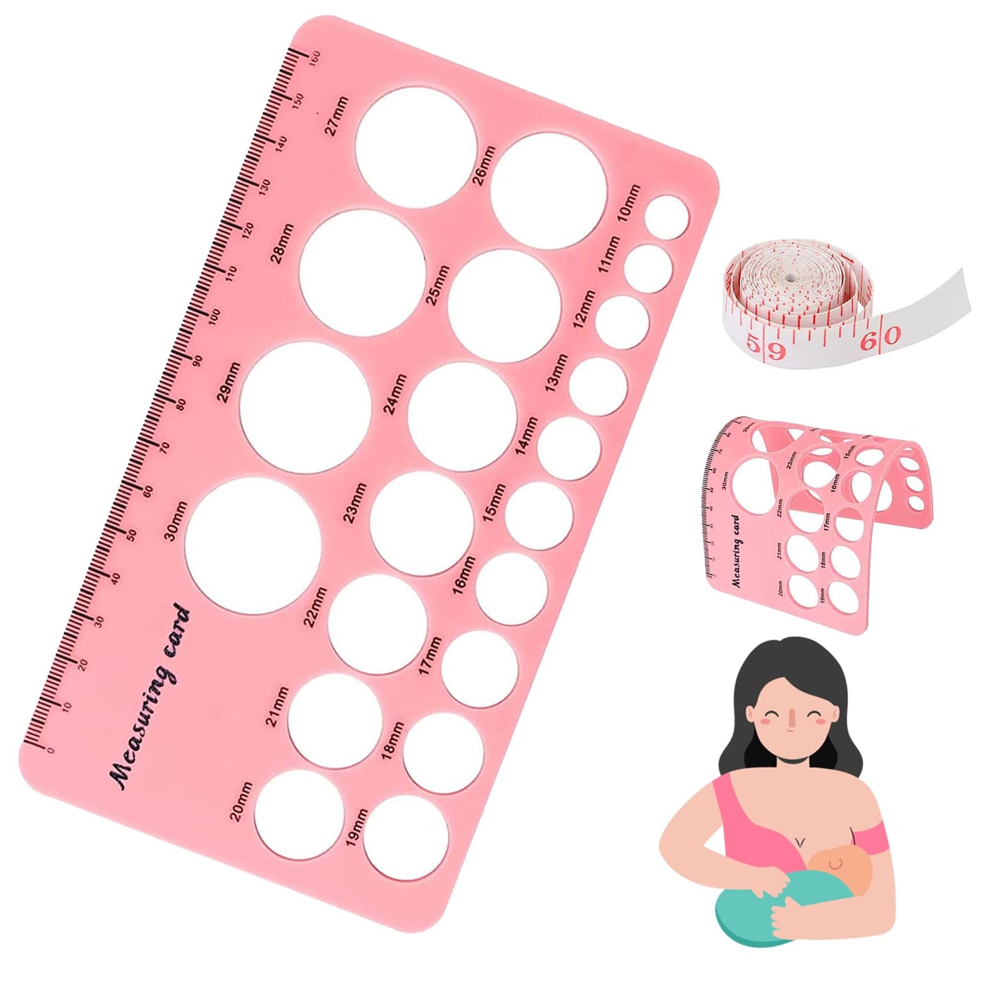 Nursi Luna Nipple Ruler for Flange Sizing, Nipple Measurement Tool for Flanges, Silicone and Soft Nipple Flange Measure Tool, Br