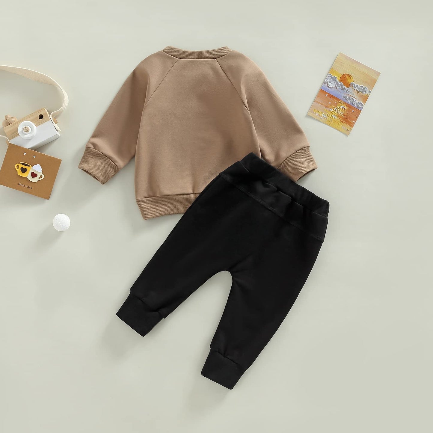 Toddler Baby Boy Clothes Set Solid Color Long Sleeve Crewneck Sweatshirt Top Casual Pants Set 2Pcs Fall Winter Outfits (Coffee B