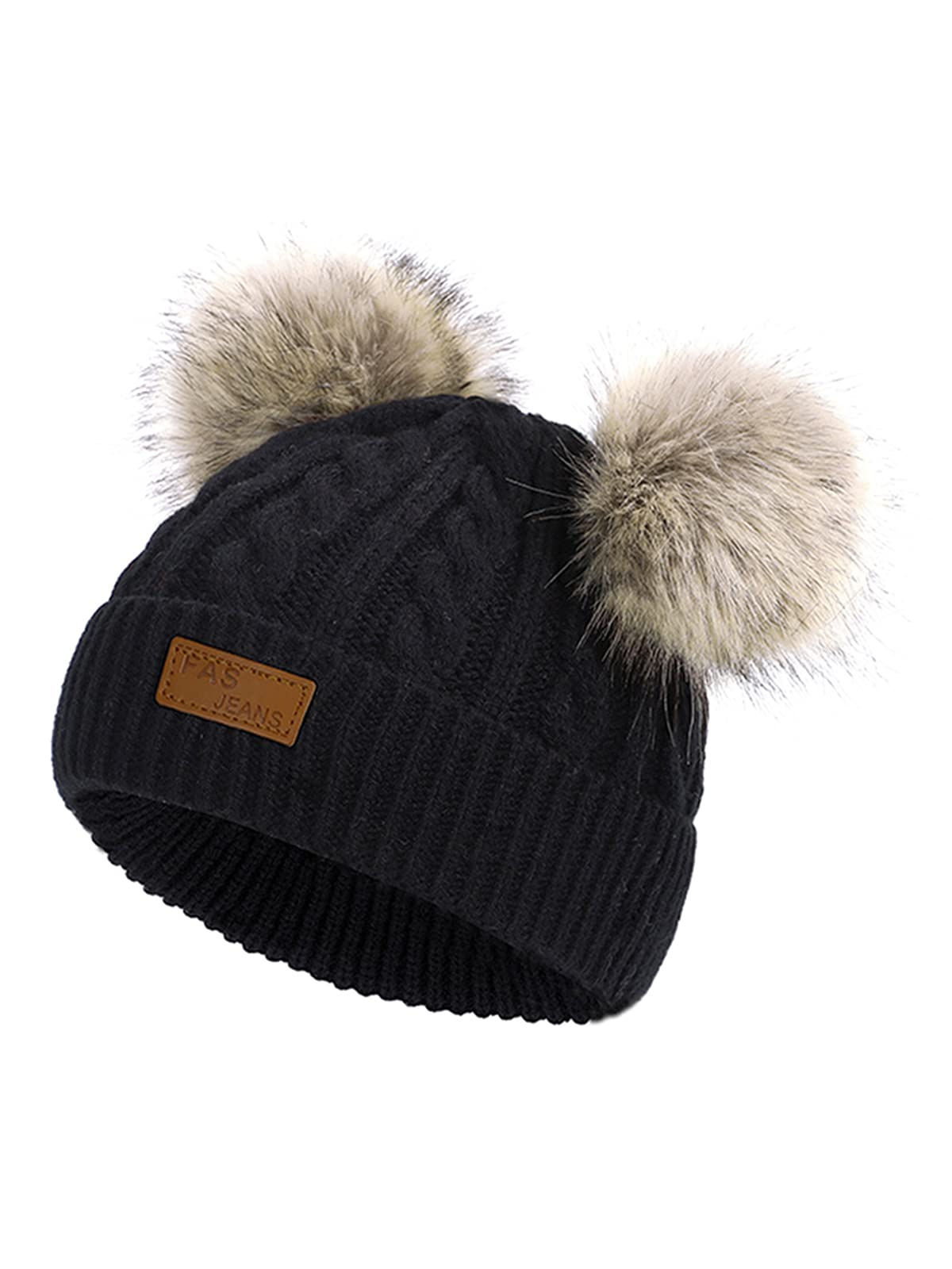 Century Star Baby Girl Hats Winter Cute Baby Beanies For Girls Boys Knit Baby Hats Warm Infant Toddler Hat Pom Pom Caps 4Pcs Bla