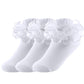 Yepami Big Girls Lace Socks Shimmering Cute Ruffle Comfortable Frilly Dress Ankle Socks 3 Pairs (White, Small, 2_Years)