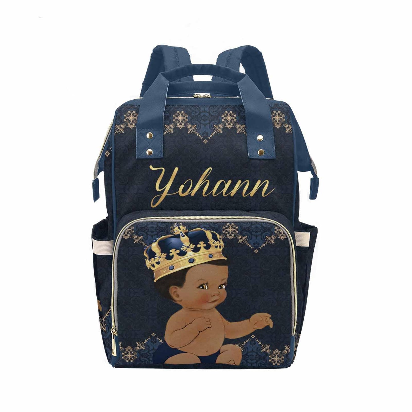 M Yescustom Personalized Baby Diaper Bags For Women Men, Custom Blue Black Prince Backpack Customized Nappy Mommy Bag Backpack F