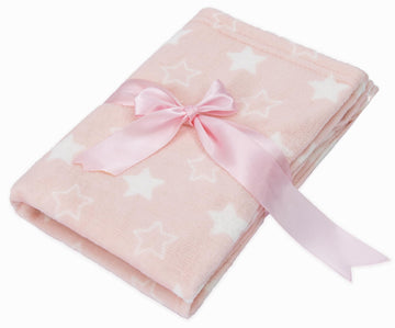 Adore Home Soft Fleece Baby Blanket Plush Flannel Newborn Moses Basket Pram Girl & Boy, Pink With Stars, 60x90cm
