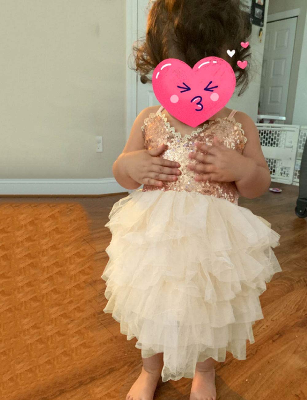 Cilucu Girls Dress Toddler Kids Party Dress Sequin Tutu Pageant Lace Dresses Gown For Flower Girl Baby Rose Gold Off White 12 Mo