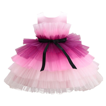 Flower Baby Girl Lace Dress Toddler Tulle Sleeveless Bow Princess Party Wedding Pageant Bridesmaid (Pink2.3-4 T)