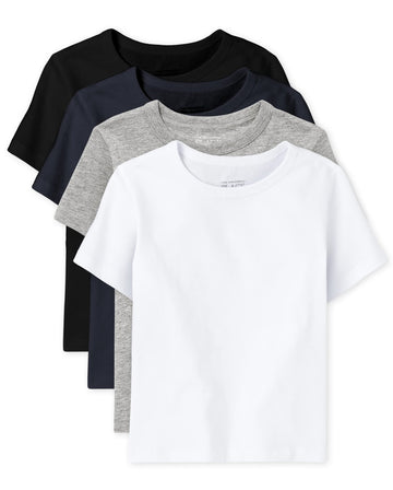 The Children'S Place Baby Boys And Toddler Short Sleeve Basic Layering T-Shirt T Shirt, Black/New Navy/Smoke/White 4 Pack, 3T Us