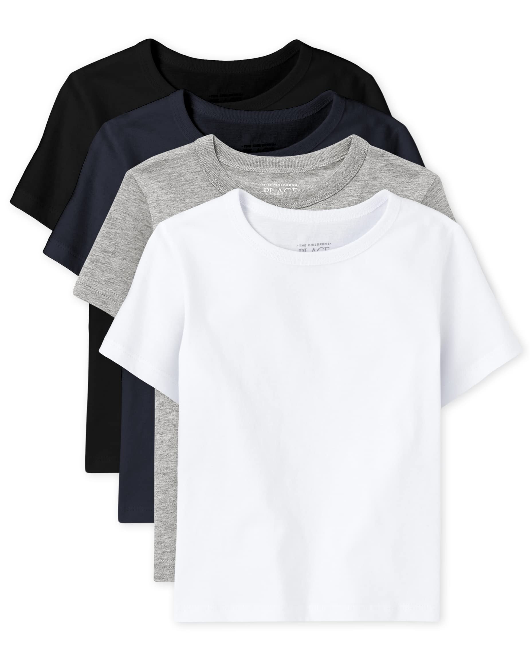 The Children'S Place Baby Boys And Toddler Short Sleeve Basic Layering T-Shirt T Shirt, Black/New Navy/Smoke/White 4 Pack, 12-18