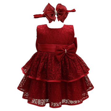 Glamulice Red Baby Girl Lace Party Dress 0-6 Christening Baptism Girl Dresses Pageant Birthday Formal Gown Burgundy Flower Baby