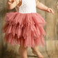 2Bunnies Girl Peony Lace Back A-Line Tiered Tutu Tulle Flower Girl Dress (Dusty Rose Sleeveless Short, 9-10Yrs)
