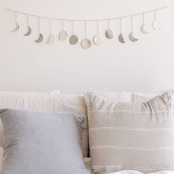 Moon Phase Wall Hanging, Handmade Hammered Silver Metal 13 Moons 36 Garland, Phases Of The Moon Decorations, Celestial Lunar Art