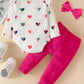 Fullfamous Baby Girl Clothes Gifts Outfits,Fall Winter Long Sleeve Romper And Pant Set Raspberry Heart 18-24 Months