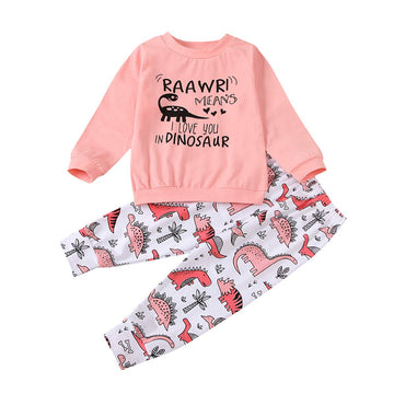 Boutikome Toddler Baby Girls Clothes Sets Little Girl Dinosaur Long Sleeve Shirts Tops + Pants 2Pcs Fall Winter Outfits(Pink,3T)