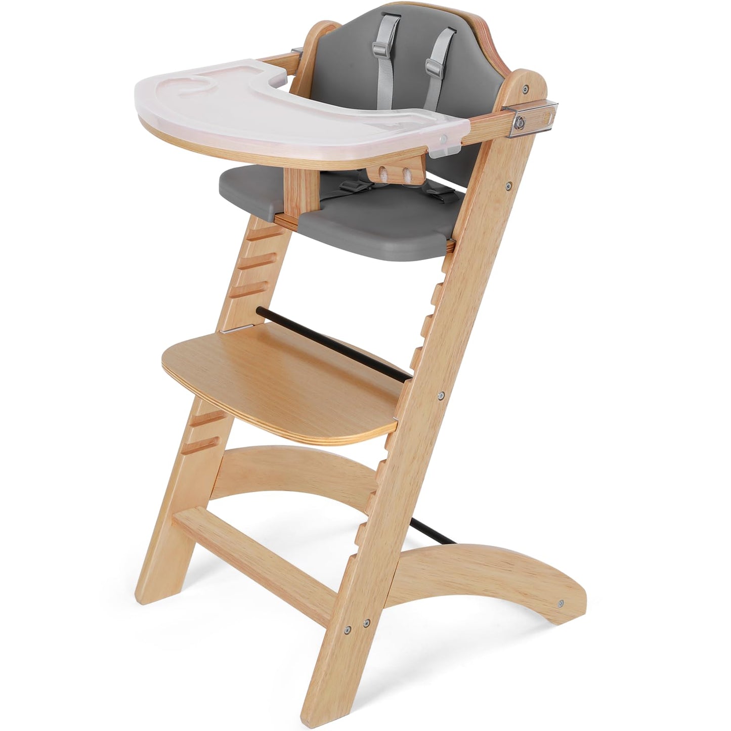 Cowiewie New Upgrade 3-in-1 Convertible Wooden High Chair for Babies & Toddlers 10 Levels Adjustable 3-Tier Remove & 2 Adjustabl