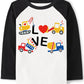 Toddler Boys T-Shirt Valentine'S Day Shirt Construction Truck Heart Tops Kids Raglan Sleeve Baby Tees 2T