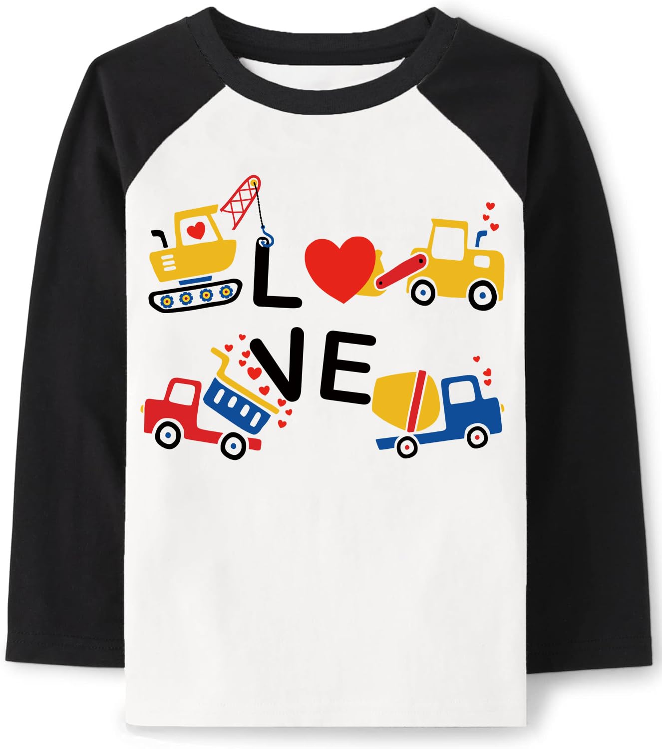 Toddler Boys T-Shirt Valentine'S Day Shirt Construction Truck Heart Tops Kids Raglan Sleeve Baby Tees 2T