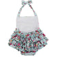 China Rose 50'S Floral Ruffles Rompers Backless Dress Bathing Suit Swimwear (0-12 Months, Light Blue)