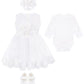 Lilax Baby Girl Newborn Christening Baptism Lace White Dress Gown 4 Piece Deluxe Set (White, 0-3 Months)