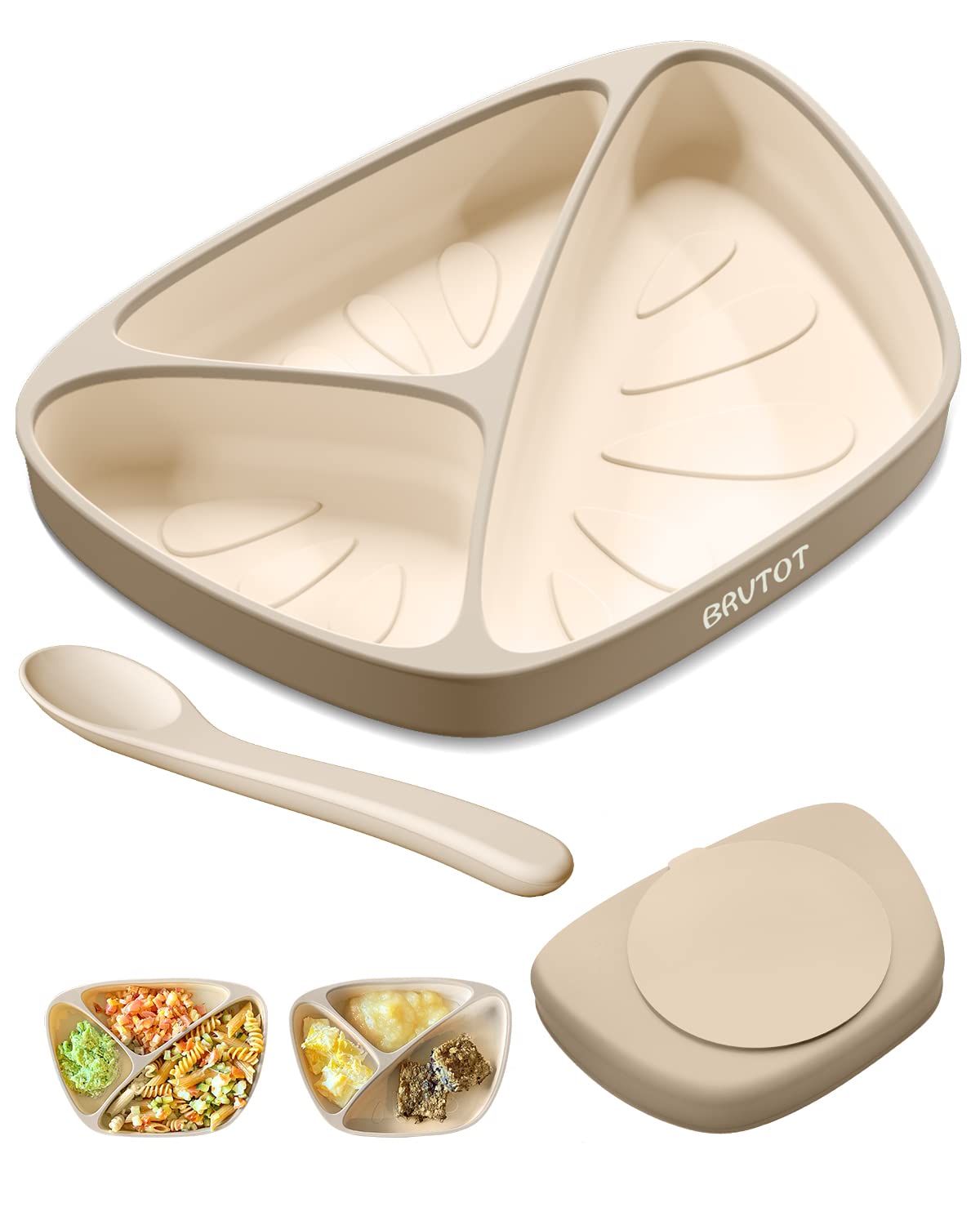 Qyeejong Strong Suction Plates for Baby & Toddler Non-Slip, BPA Free Silicone Divided Baby Plate with Suction and Spoon Set, Tod