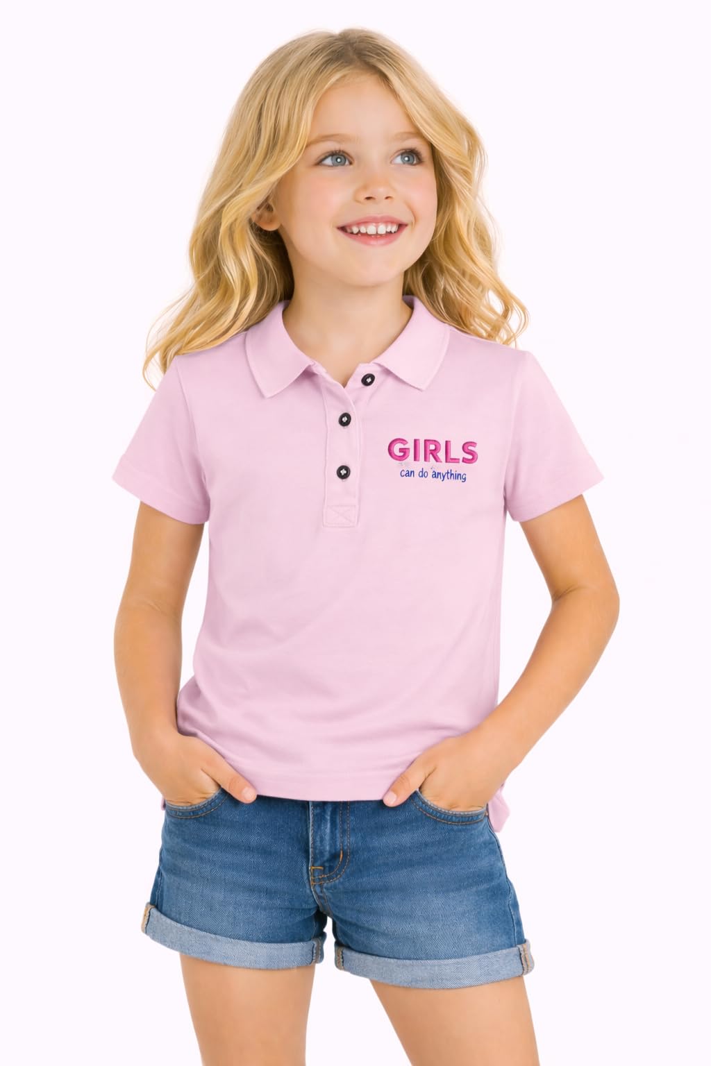 Dyca By Bodycare Girls Polo Neck Half Sleeves TShirt, Cotton Printed Tshirt, Everyday Wear T Shirt (Baby Pink)