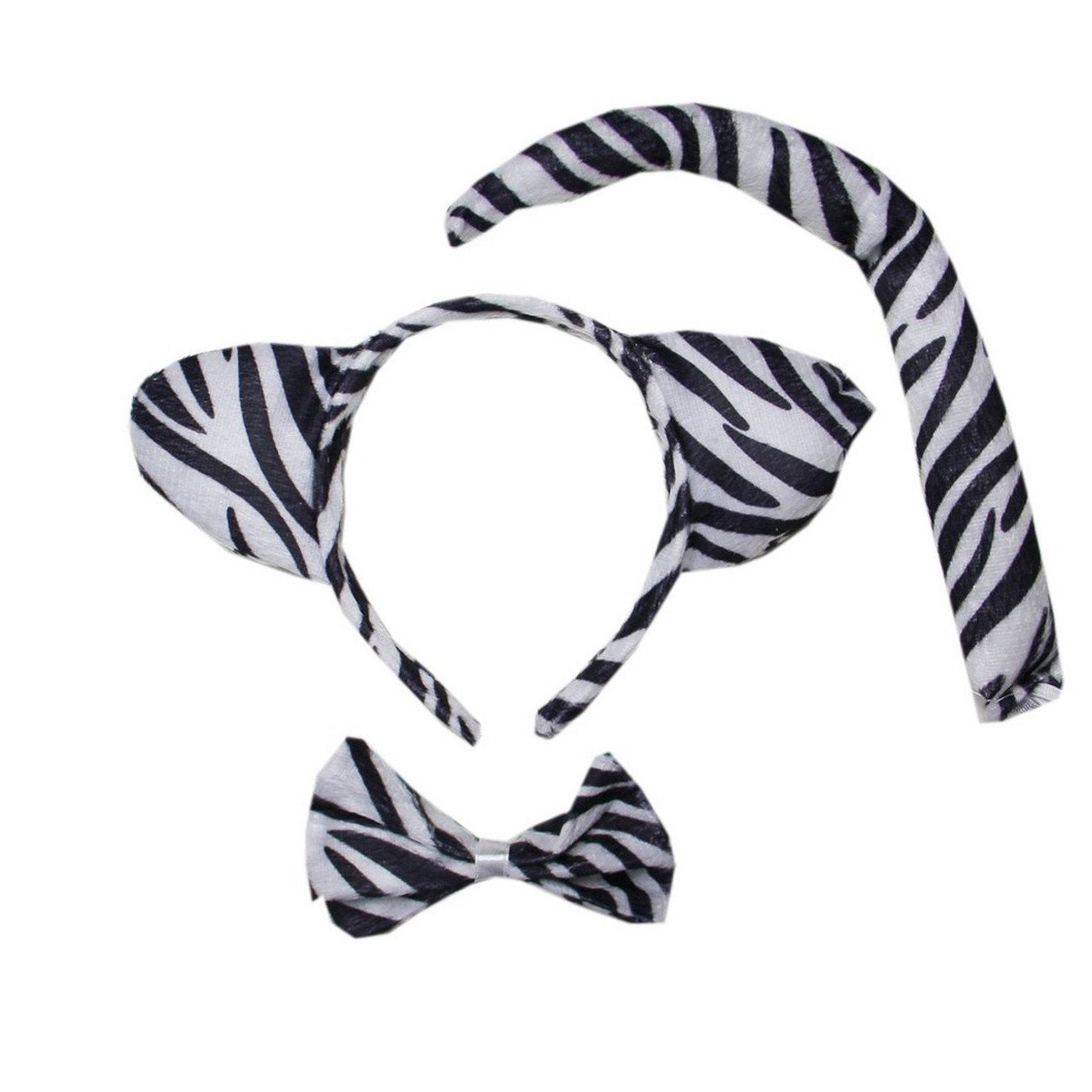 Kirei Sui 3-Piece Funny Zebra Costume Set With Ears Headband Bow Tie Tail Halloween Dress Up For Kids & Adults