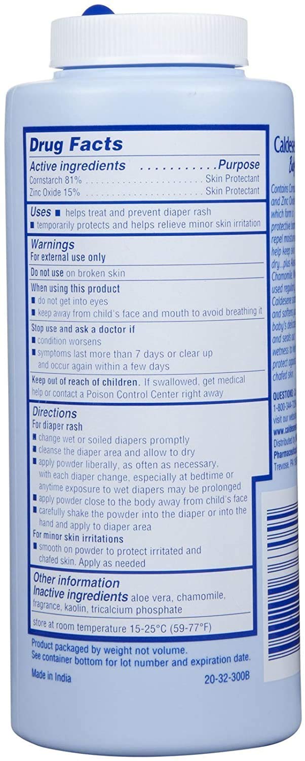 Caldesene Cornstarch Baby Powder With Zinc Oxide, Talc-Free Baby Powder, 5 Oz (2 Pack)