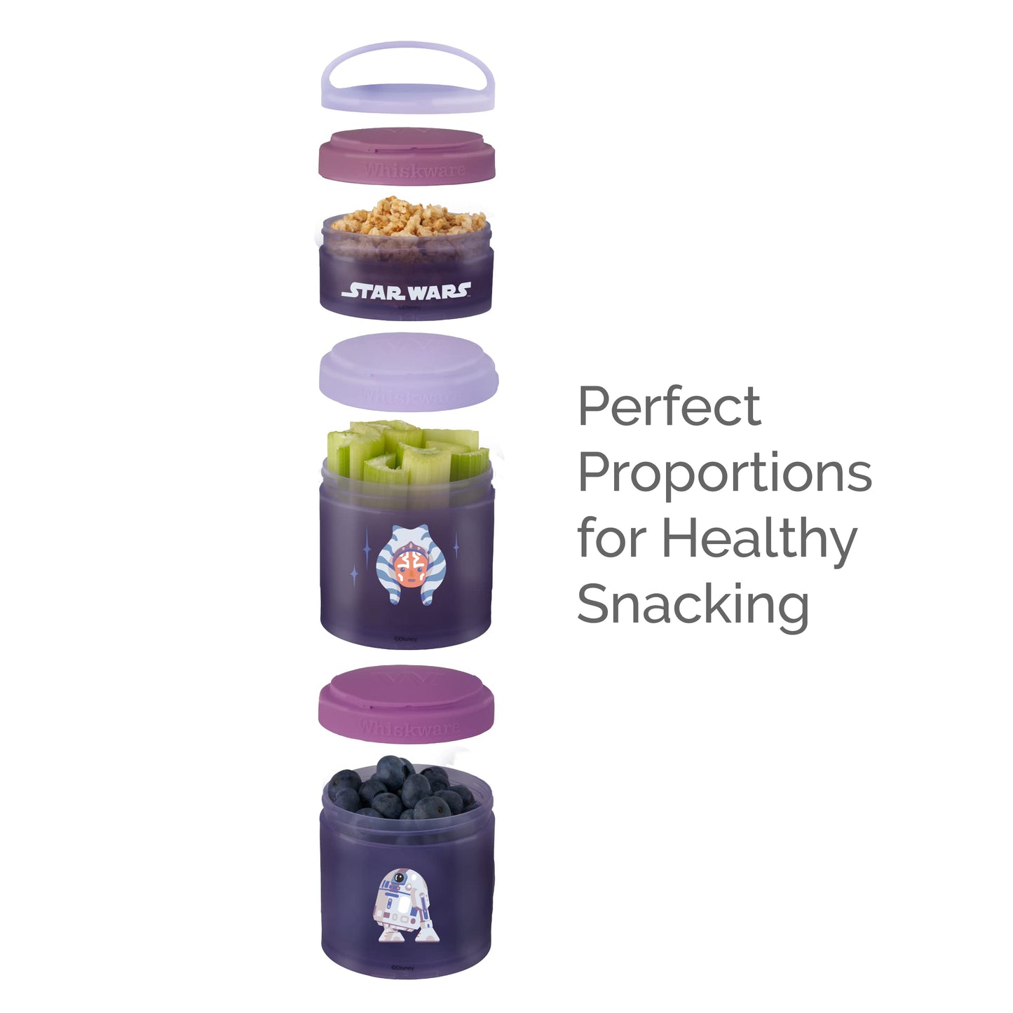 Whiskware Star Wars Stackable Snack Containers For Kids And Toddlers, 3 Stackable Snack Cups For School Or Travel, Mando, Grogu,