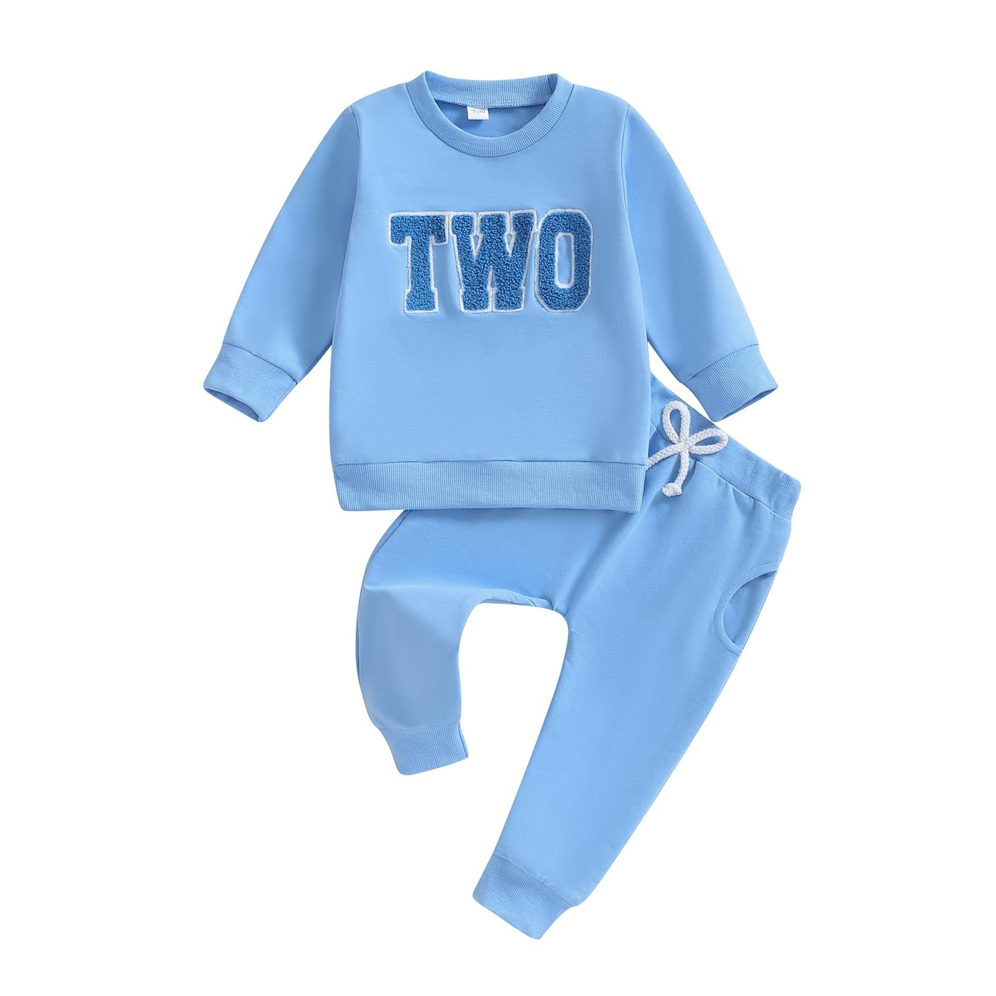 Lamuusaa Toddler Baby Boy Birthday Outfit One/Two Letter Embroidery Sweatshirt Jogger Pants Fall Winter Clothes (Blue Two, 2-3 Y