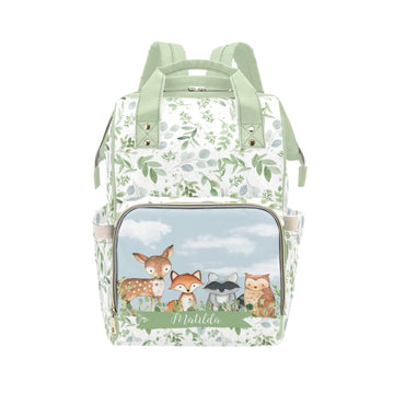 Personalized Woodland Animals Diaper Bag for Women, Custom Name Nursing Daypack, Diaper Bag for Baby Boy Girl, New Mom Gifts