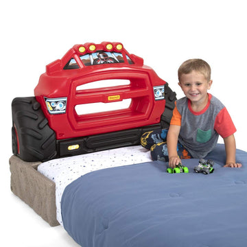 Simplay3 Monster Truck Headboard, Twin Size Plastic Car Bed Headboard for Kids, Toddlers and Boys with Toy Car Storage - Red, Ma