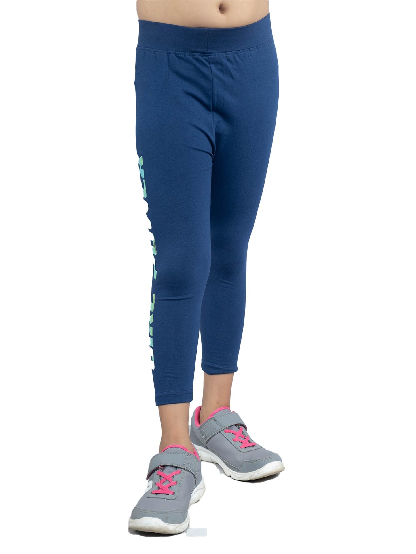 KiddoPanti Girls Girls Power Printed Capri Legging, Navy, 46Y