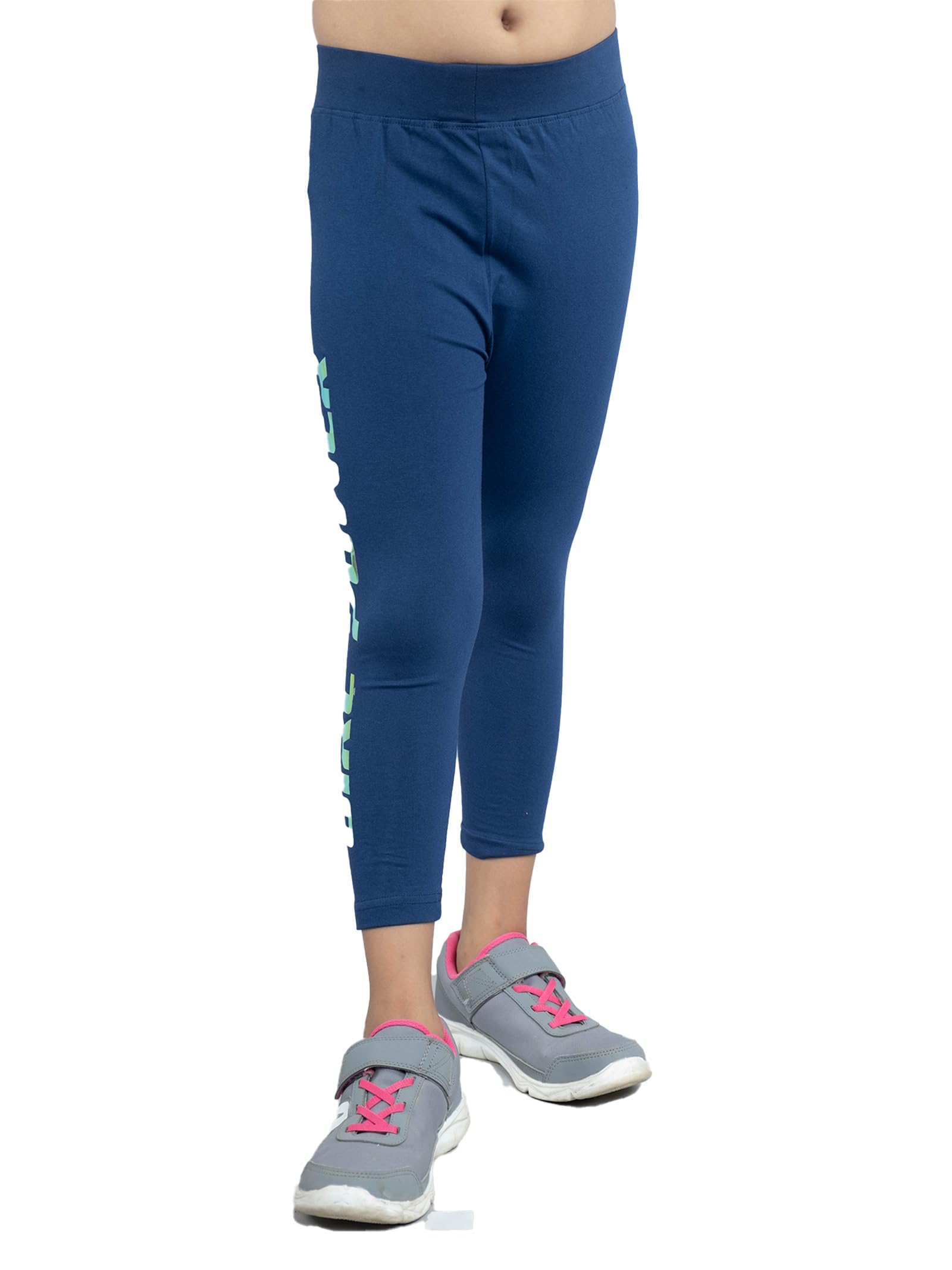 KiddoPanti Girls Girls Power Printed Capri Legging, Navy, 46Y