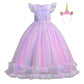 Myrisam Unicorn Costume Princess Birthday Pageant Party Halloween Cosplay Christmas Rainbow Tulle Fancy Dresses W/Headband Purpl