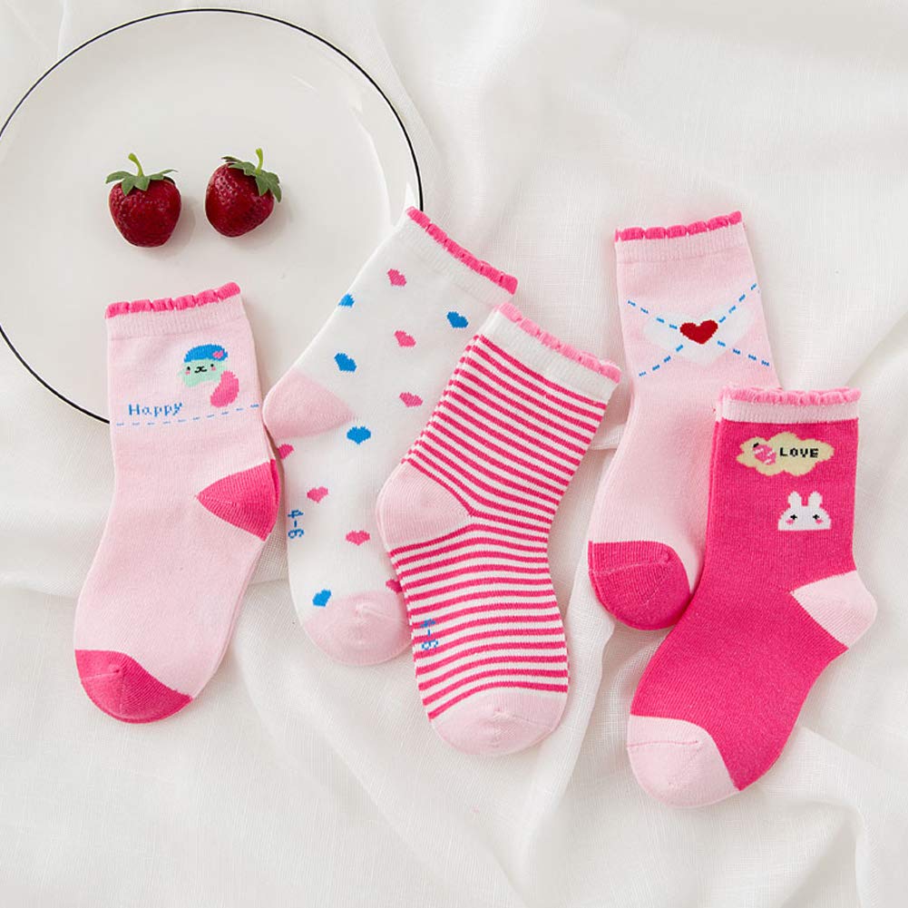 Zumou Toddler Kids Little Girls Cute Cotton Crew Socks 10 Pack (S (1-2T) / Toddler, Cute)