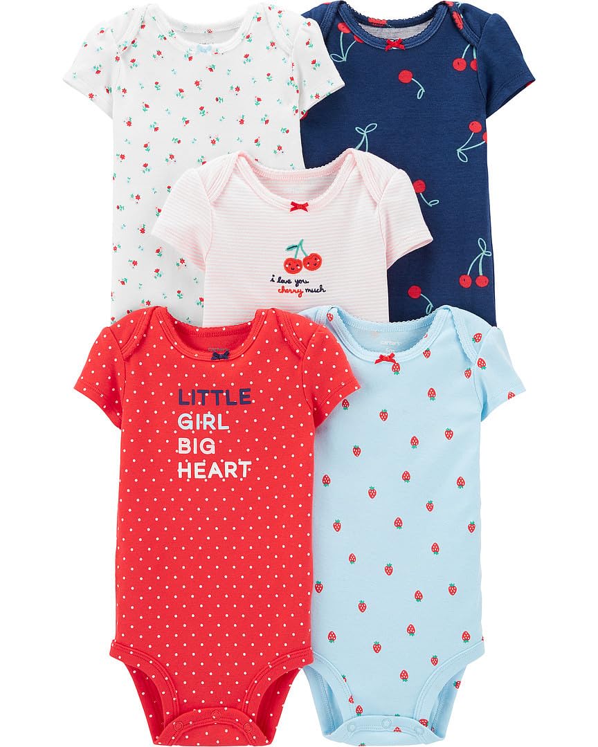 Carter'S Baby Girls' 5-Pack Bodysuits, Little Girl Big Heart, 6 Months