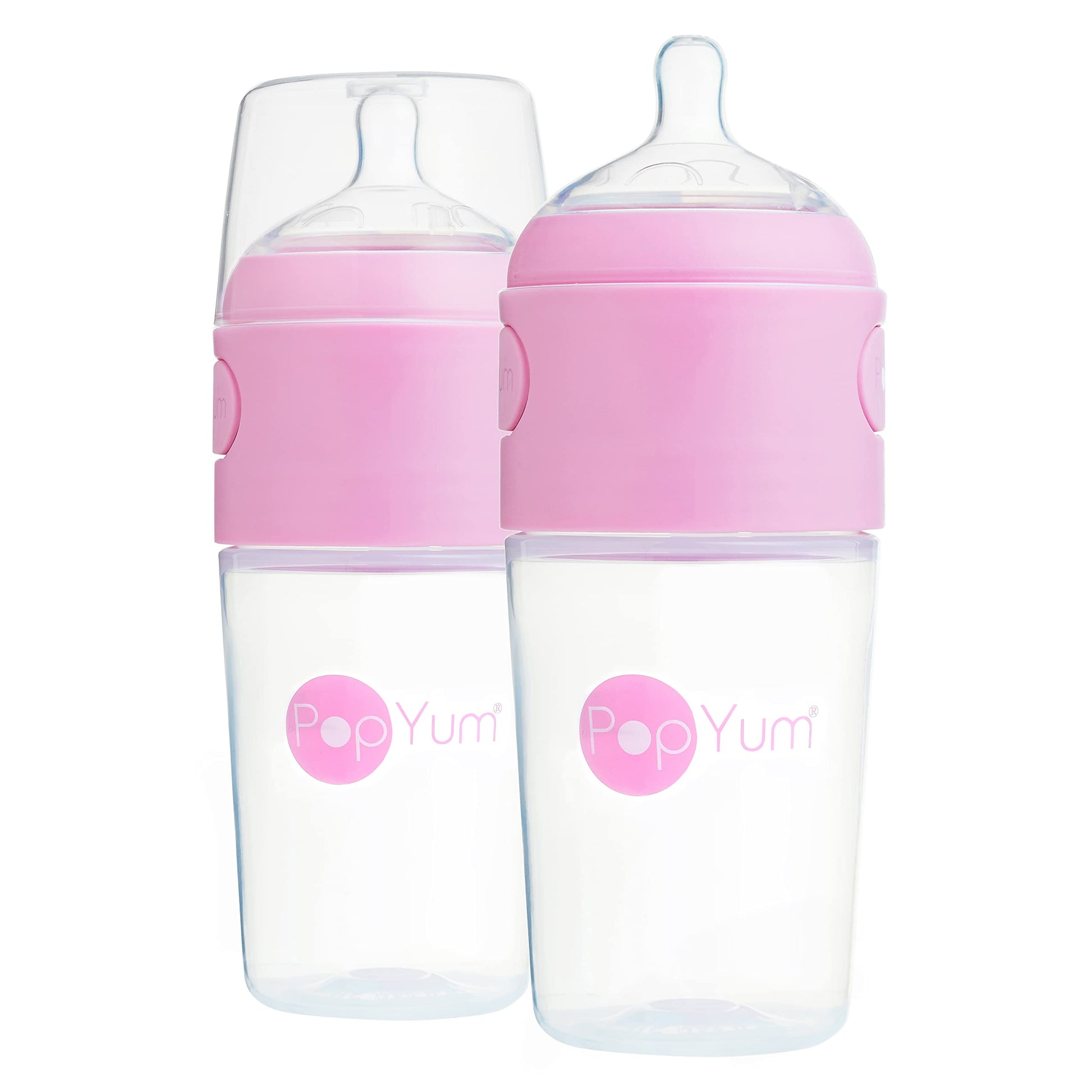 Popyum 9 Oz Pink Anti-Colic Formula Making/Mixing/Dispenser Baby Bottles, 2-Pack With #2 Medium Flow Nipples, 260 Ml, Bpa-Free,