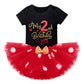Ibtom Castle Kids Birthday Party Summer Clothing For Newborn Polka Dots Top+Sequins Skirt+3D Ear Princess Father 'S Day Mother '