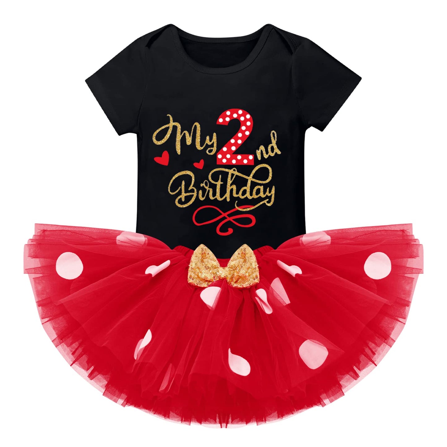Ibtom Castle Kids Birthday Party Summer Clothing For Newborn Polka Dots Top+Sequins Skirt+3D Ear Princess Father 'S Day Mother '