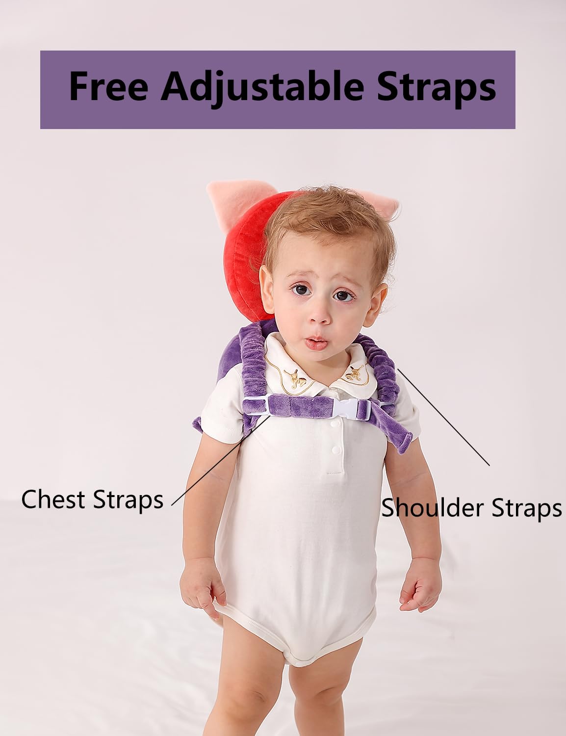 Toddler Baby Head Protection Cushion Backpack,Purple Pig