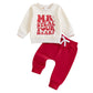 My First Valentines Day Baby Boy Outfit Letter Print Crewneck Sweatshirt With Pants Cute Winter Spring Clothes Outfits (Va-Beige