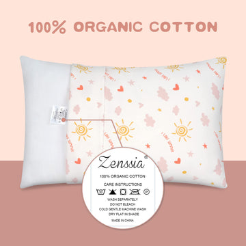 Zenssia Organic Cotton Toddler Pillowcases Pack Of 2, 13X18 Inches Travel Pillowcase With Envelope Closure, Soft & Breathable Ba