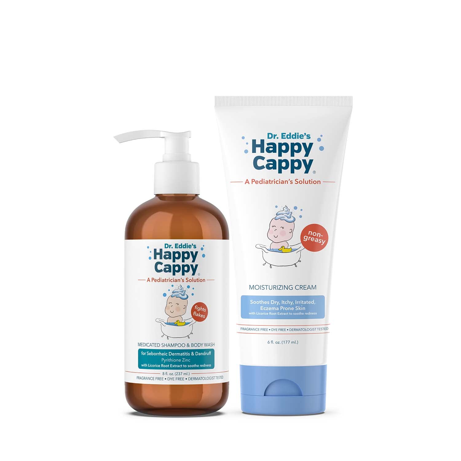 Happy Cappy Medicated Shampoo And Body Wash And Moisturizing Cream Bundle - Baby Dandruff Shampoo, Eczema Lotion For Kids, Helps