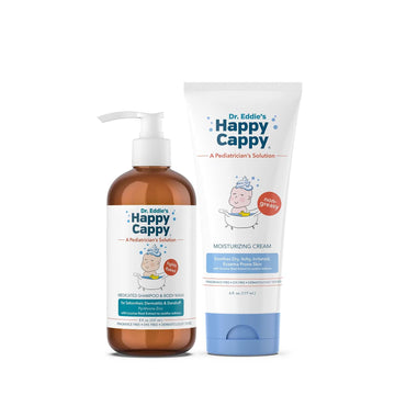 Happy Cappy Medicated Shampoo And Body Wash And Moisturizing Cream Bundle - Baby Dandruff Shampoo, Eczema Lotion For Kids, Helps