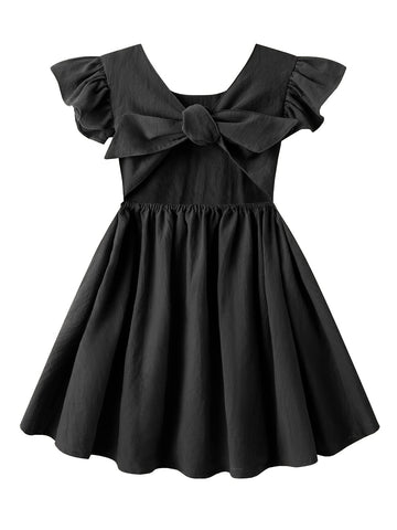 Dutebare Toddler Girls Dress Cotton Linen Ruffle Halter Sleeveless Kids Casual Summer Beach Party Dresses Black 110
