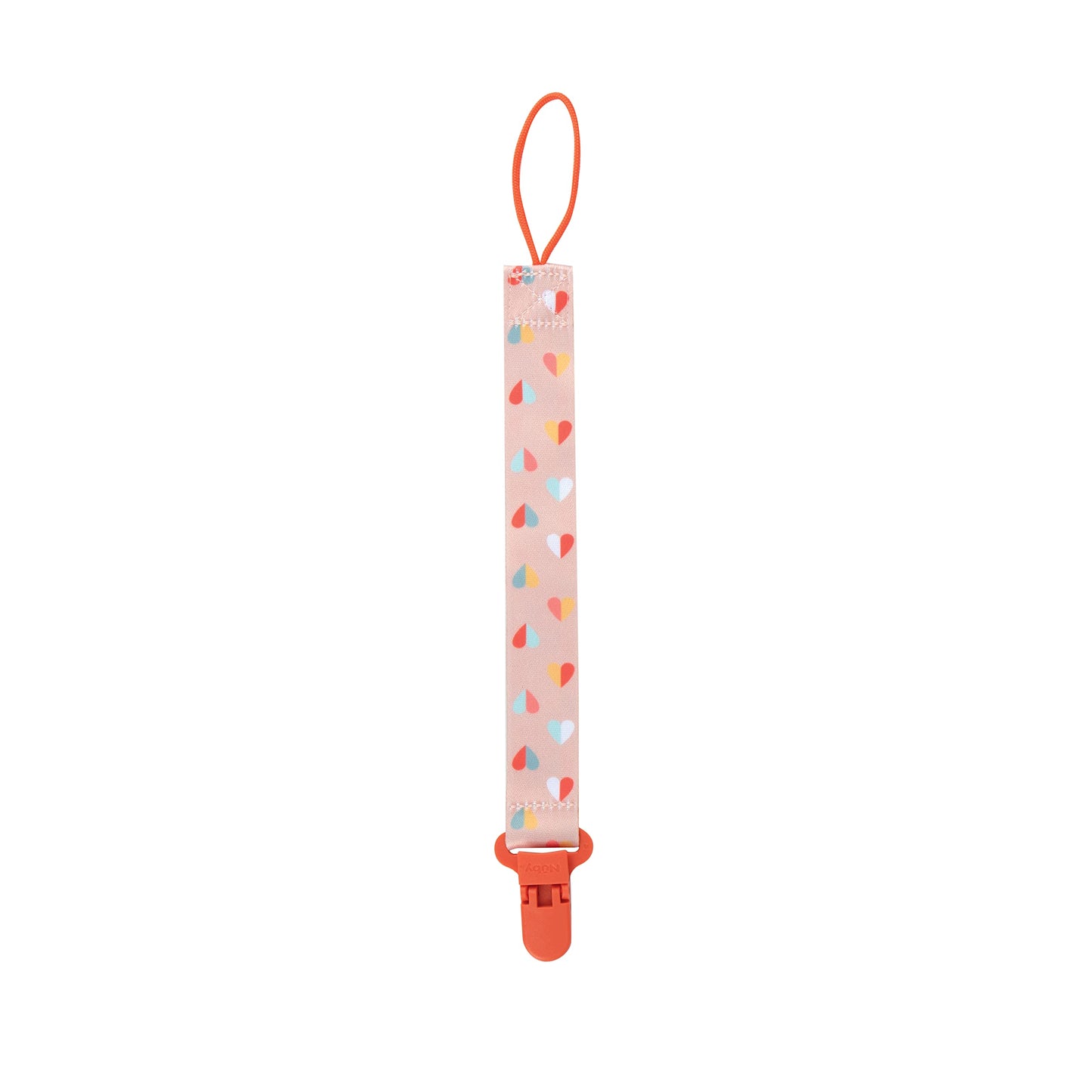 Nuby Pacifinder Baby Pacifier Clip - (2-Pack) - Pacifier Holder Clip with Convenient Hook Loop - Peach Stripes and Hearts