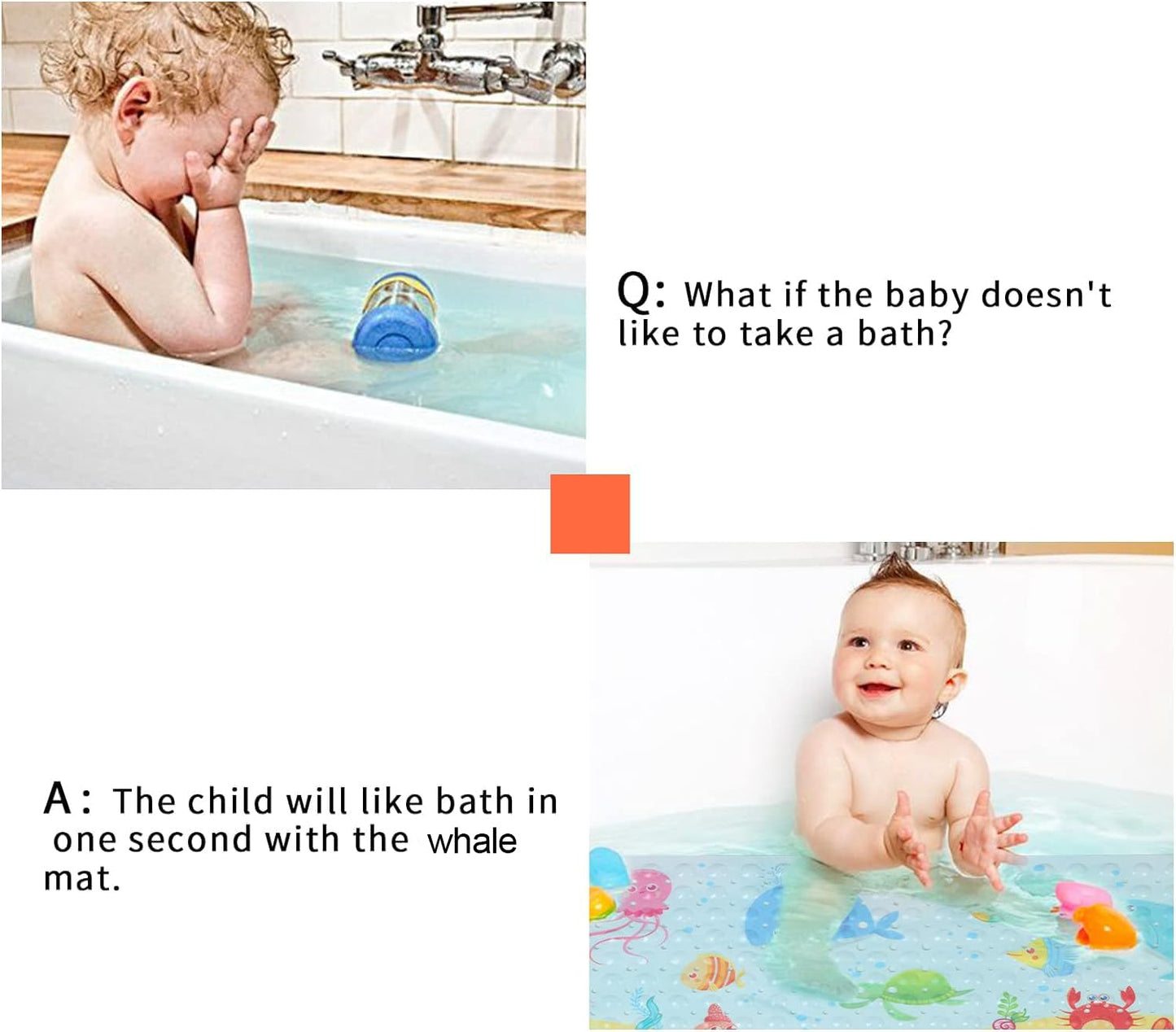 Secopad Kids Bath Mat For Tub Non Slip, 40 X 16 Inch Large Cartoon Whale Anti Slip Toddler Baby Bath Mat, Right Drain