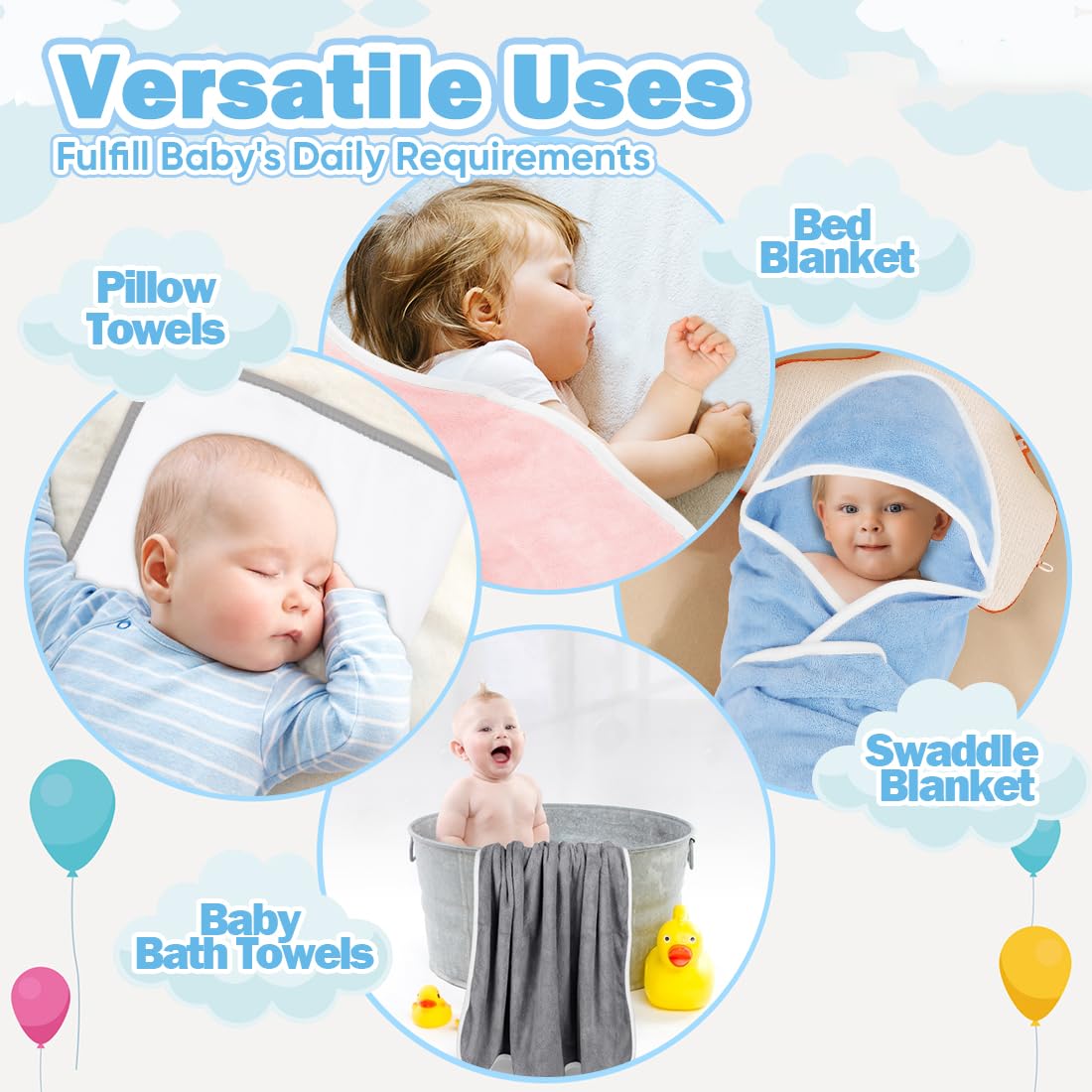 Orighty 6 Pack Baby Hooded Towel 30 X 30 Inch Super Soft Bath Towel With Hood For Babies, Infant, Newborn Essential - Ideal Baby