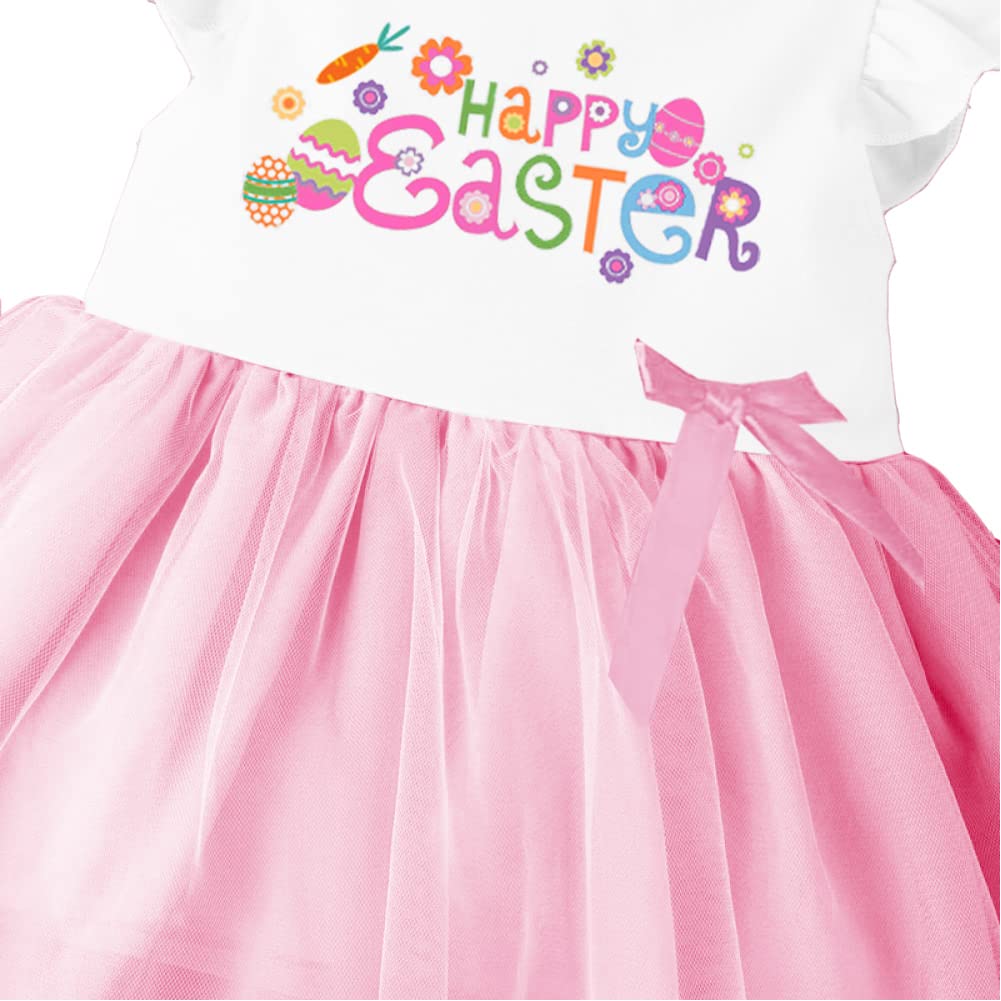 Remimi Easter Tutu Dress Toddler Colorful Easter Eggs Sundress Flutter Ruffled Sleeve Outfits 2-3T