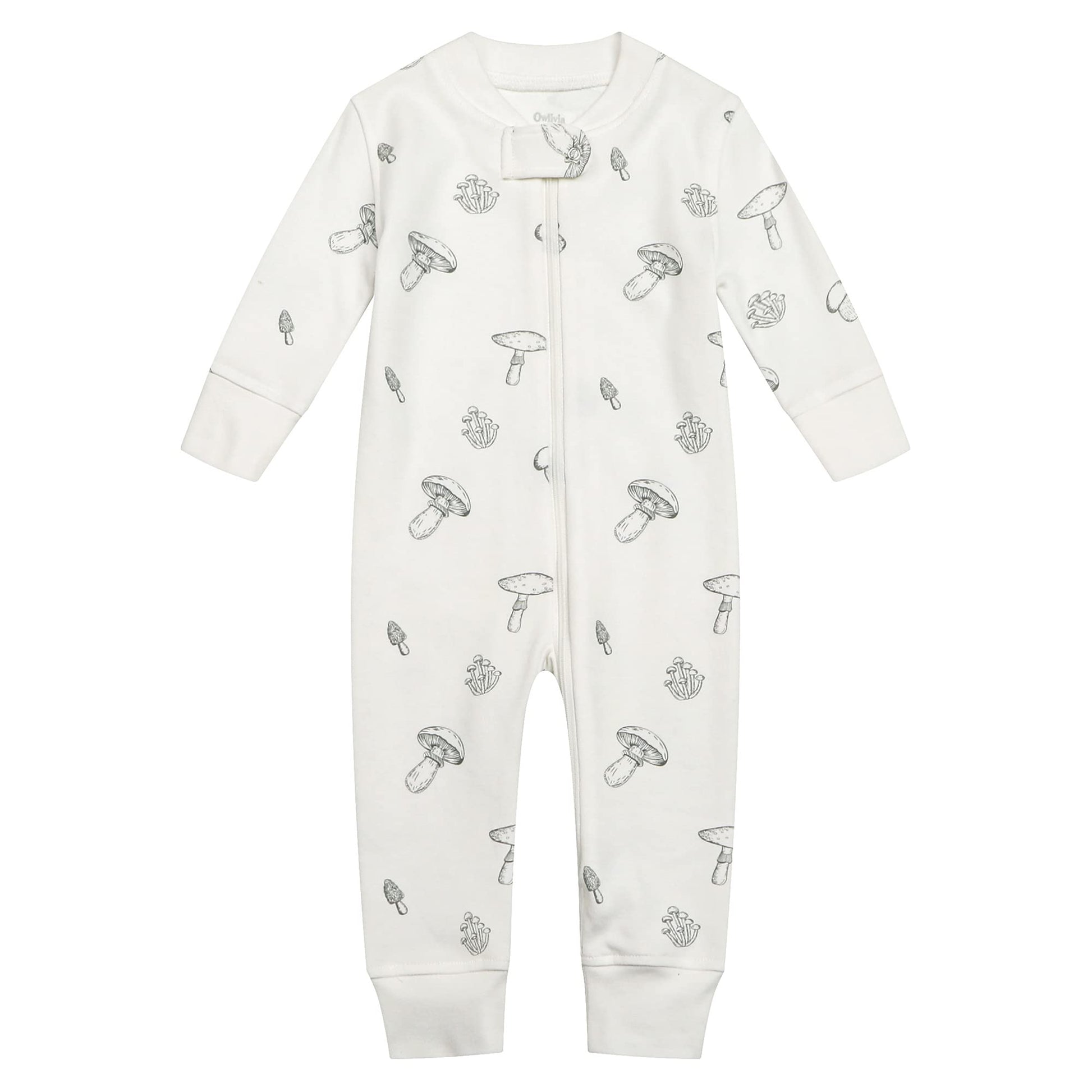 Owlivia Organic Cotton Baby Boy Girl Zip Up Sleep N Play, Footless, Long Sleeve(Newborn, Mushroom)